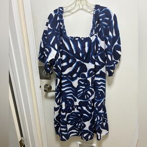 Mlle Gabrielle Women's Dress Blue Florals Short Sleeve Fit & Flare Mini Size 3X